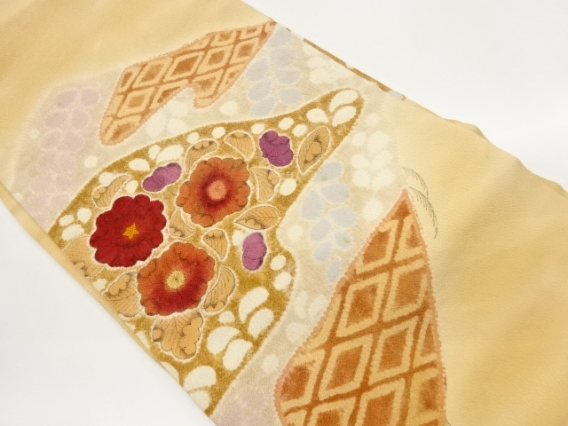 JAPANESE NAGOYA OBI / CHIRIMEN / FLOWERS